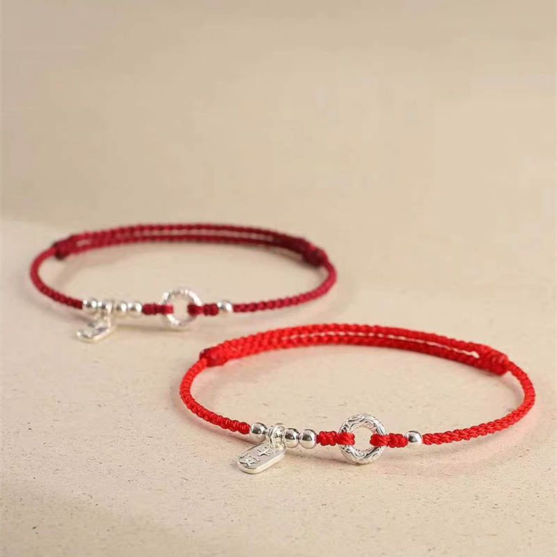 925 Sterling Silver Peace Buckle Spiritual Bracelet with Red String