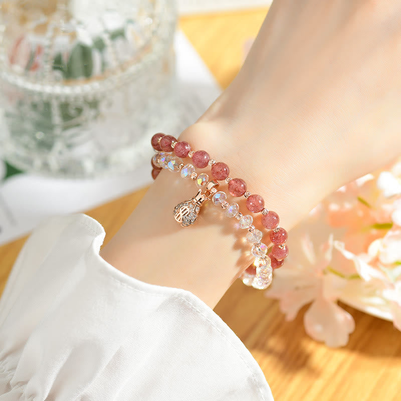 Strawberry Quartz Clear Quartz Energy Bracelet for Positivity