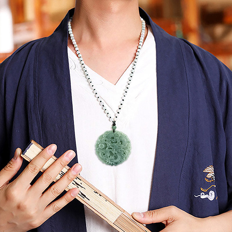 Jade Dragon Necklace 50mm Pendant for Prosperity & Luck