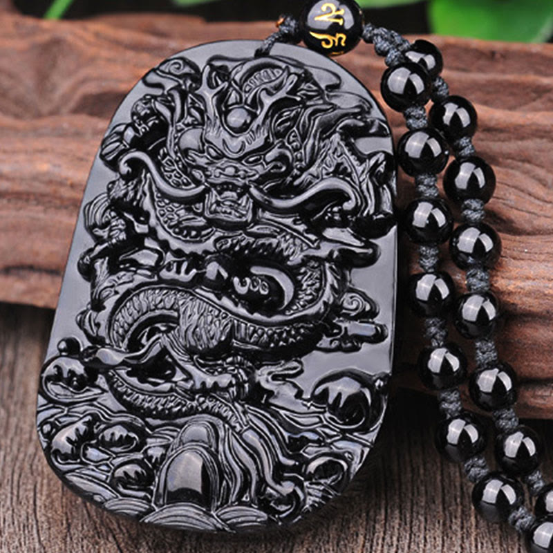 Black Obsidian Dragon Pendant Necklace for Fulfilment