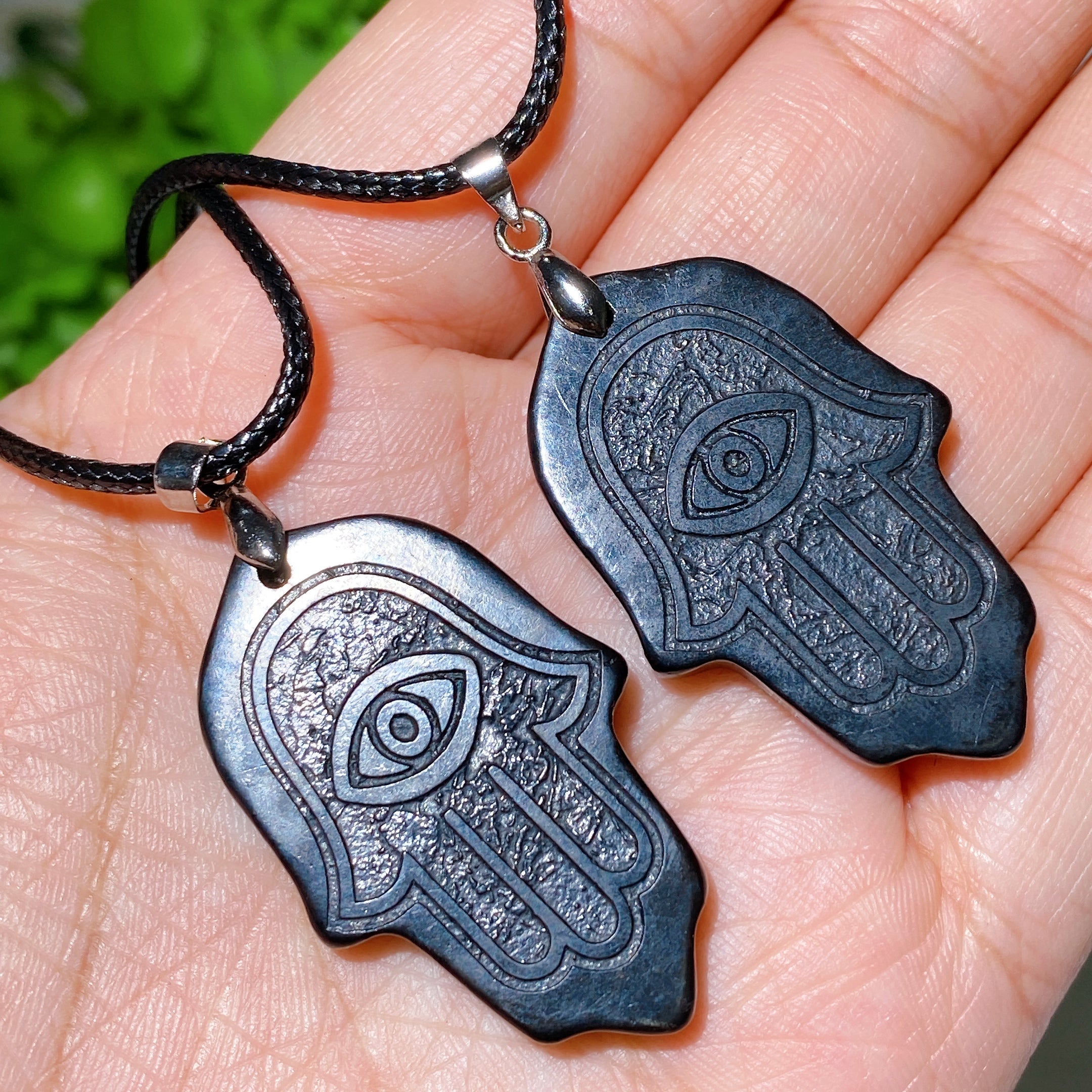 40mm Schungite Chakra Hand Necklace with Horus Eye Protection