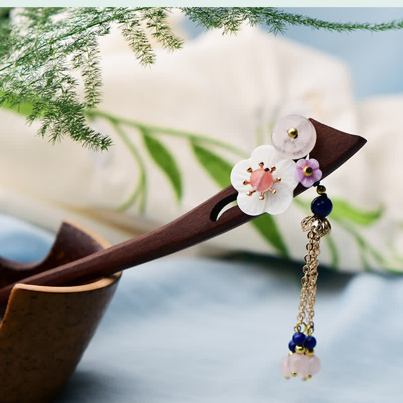 Red Sandalwood Pink Crystal Healing Hairpin | Chinese Charm
