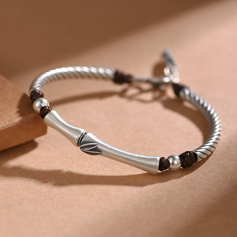 999 Sterling Silver Bamboo Cicada Luck Bracelet for Wealth