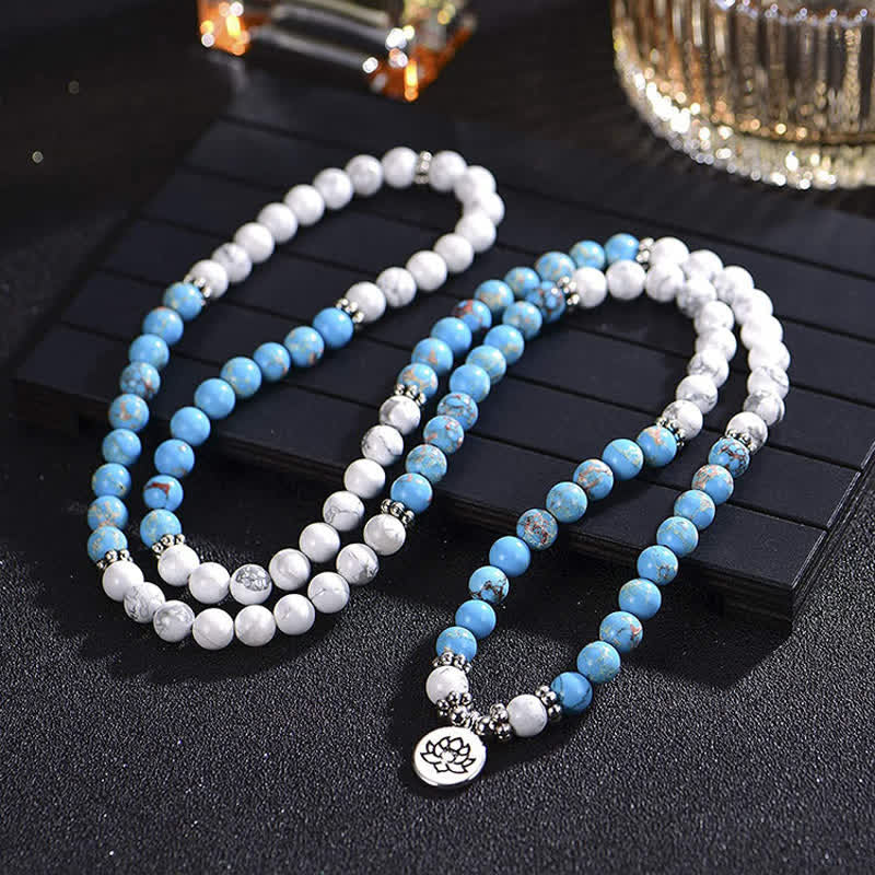 108 Beads White Turquoise Empe Stone Lotus Blessing Bracelet