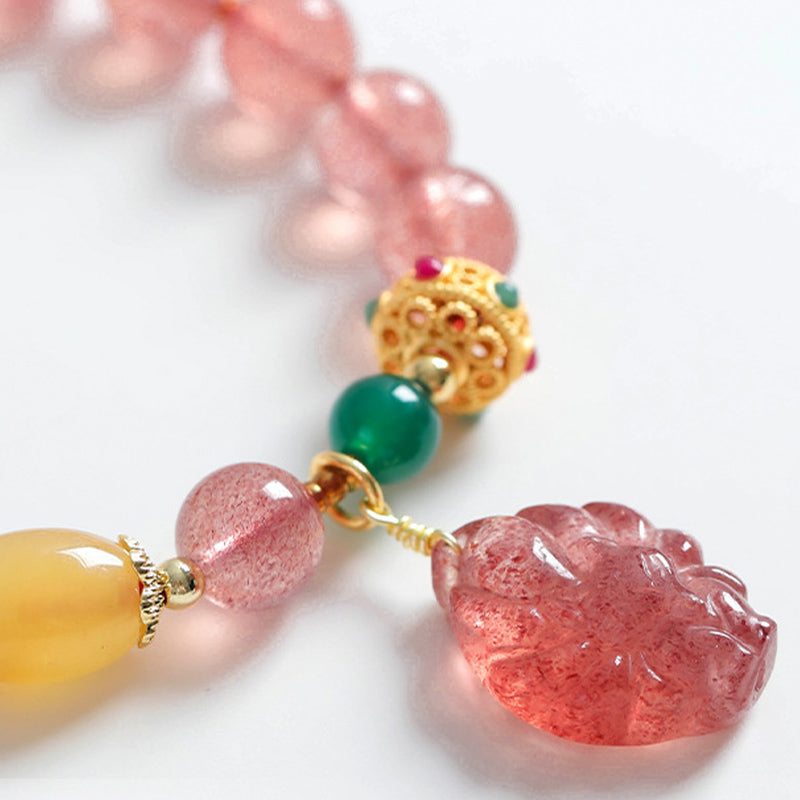 Strawberry Quartz Nine-Tailed Fox Healing Bracelet 8mm
