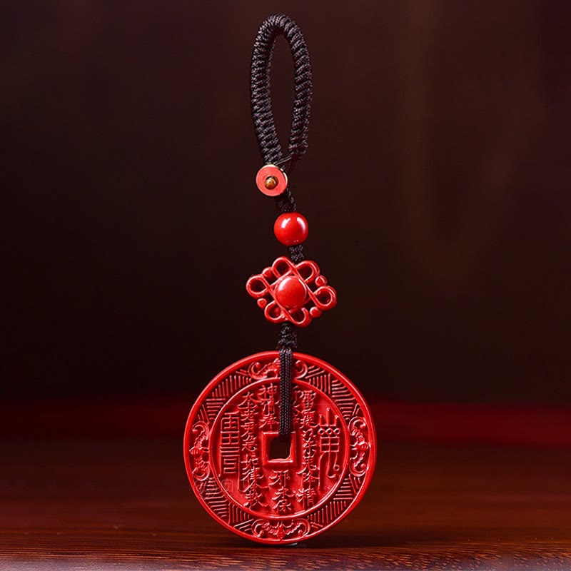 Cinnabar Necklace With Mountain Ghosts & Bagua Blessings Pendant