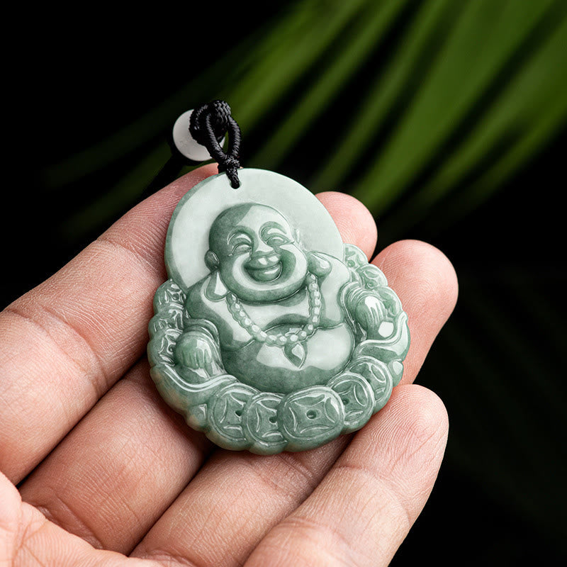 Lachender Buddha Halskette mit Anhänger aus natürlicher Jade
