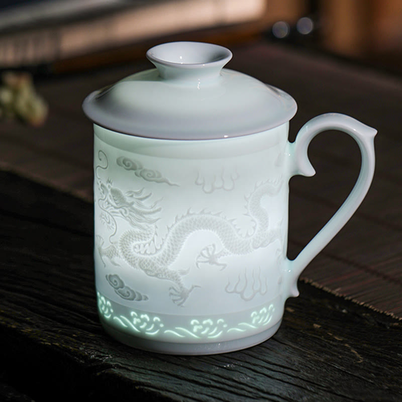 420 ml Zen-Teetasse aus Jingdezhen-Porzellan mit Drachen-Phönix-Design