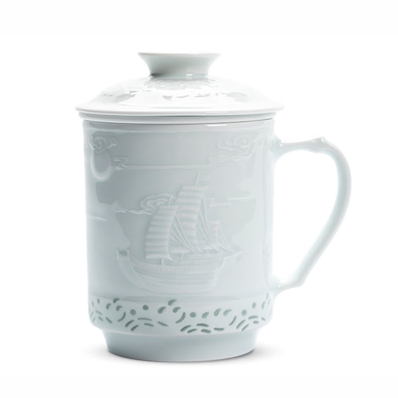 420 ml Zen-Teetasse aus Jingdezhen-Porzellan mit Drachen-Phönix-Design