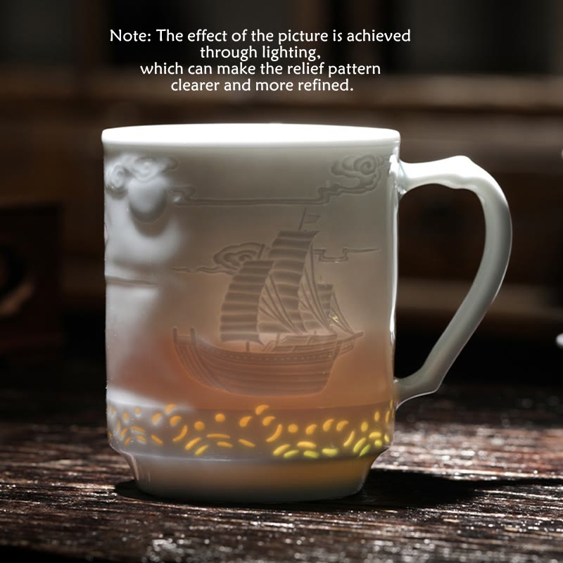 420 ml Zen-Teetasse aus Jingdezhen-Porzellan mit Drachen-Phönix-Design