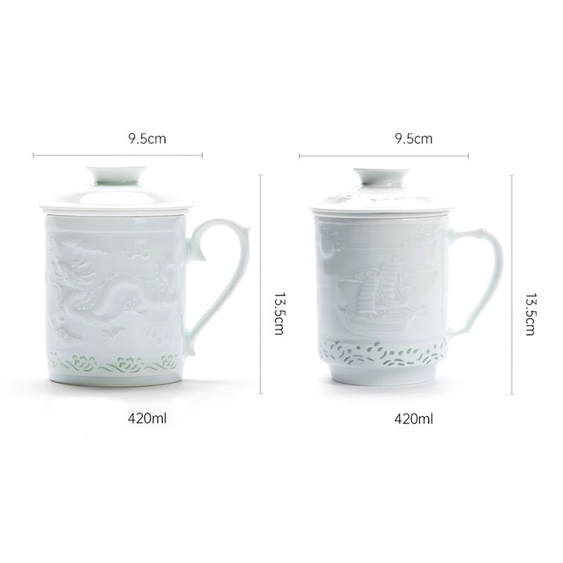 420 ml Zen-Teetasse aus Jingdezhen-Porzellan mit Drachen-Phönix-Design