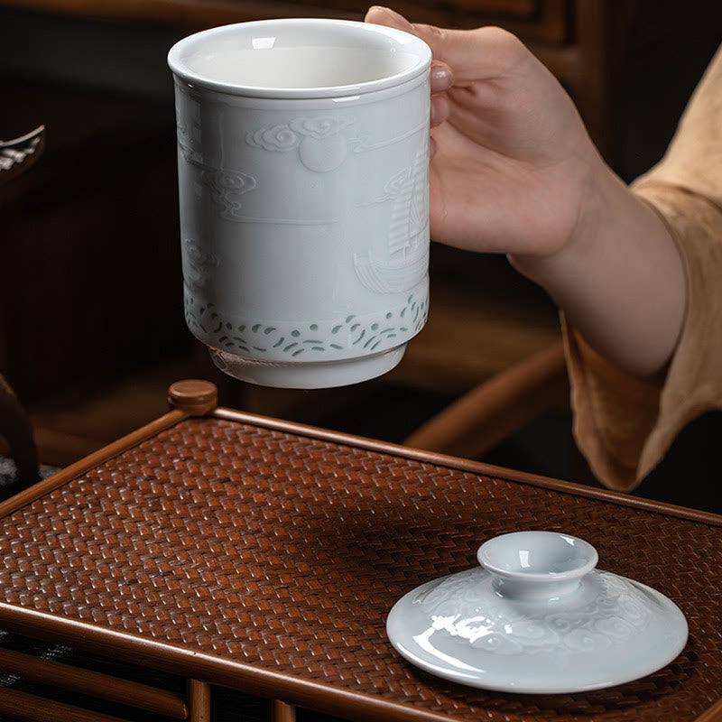 420 ml Zen-Teetasse aus Jingdezhen-Porzellan mit Drachen-Phönix-Design