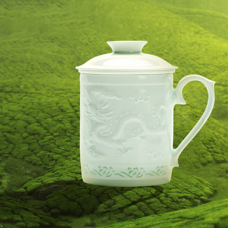 420 ml Zen-Teetasse aus Jingdezhen-Porzellan mit Drachen-Phönix-Design