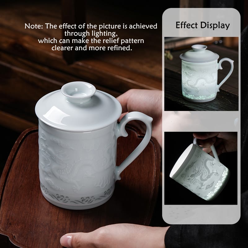 420 ml Zen-Teetasse aus Jingdezhen-Porzellan mit Drachen-Phönix-Design