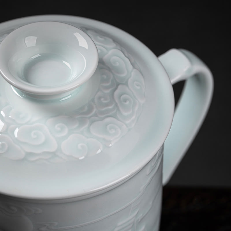 420 ml Zen-Teetasse aus Jingdezhen-Porzellan mit Drachen-Phönix-Design