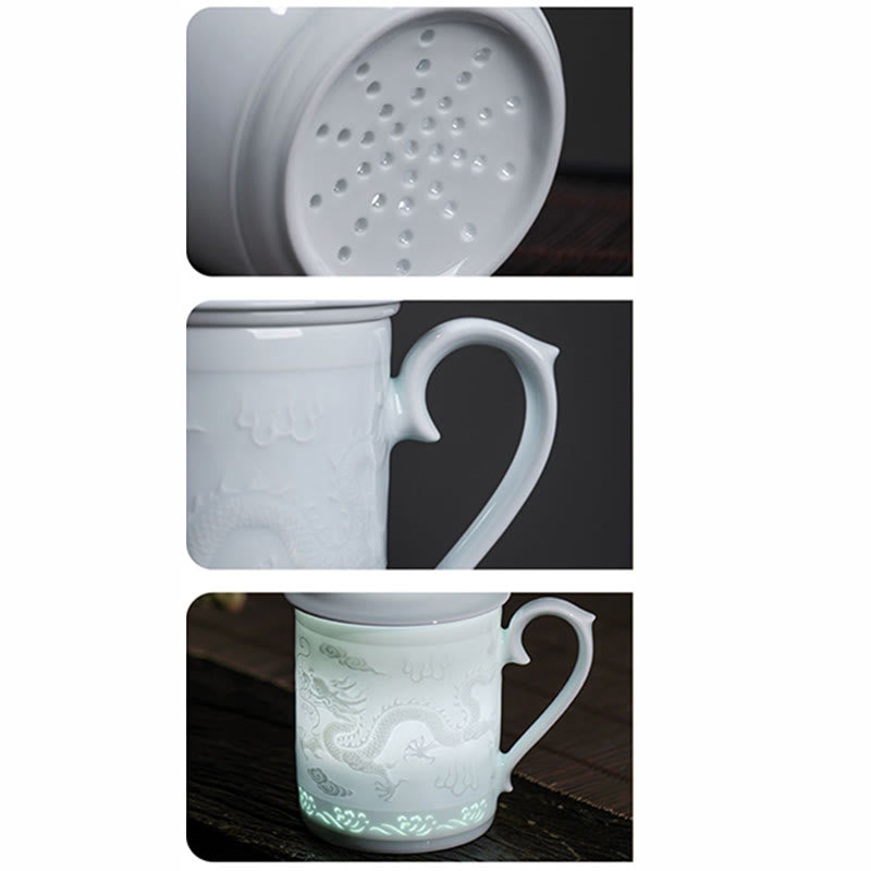 420 ml Zen-Teetasse aus Jingdezhen-Porzellan mit Drachen-Phönix-Design