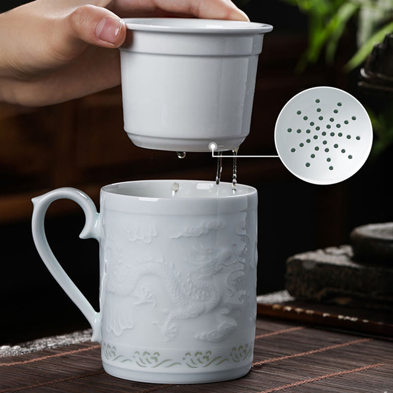 420 ml Zen-Teetasse aus Jingdezhen-Porzellan mit Drachen-Phönix-Design