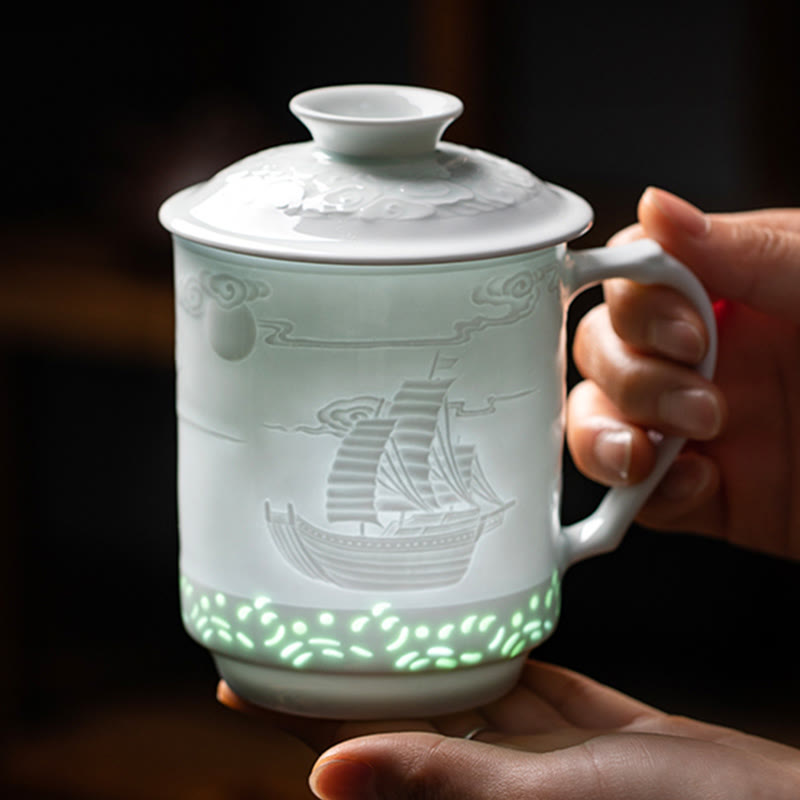 420 ml Zen-Teetasse aus Jingdezhen-Porzellan mit Drachen-Phönix-Design