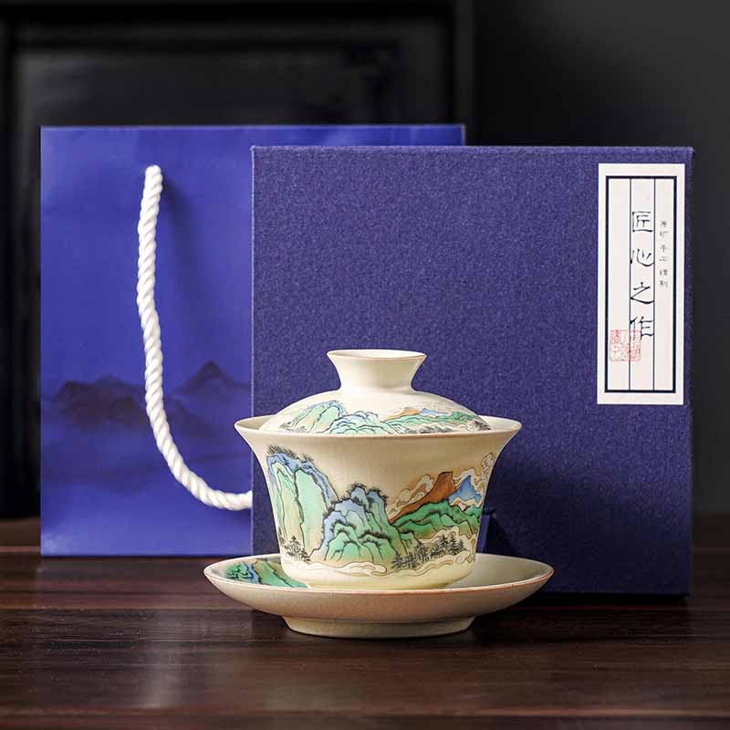 Panorama Ceramic Gaiwan 12cm Zen Tea Cup with Lid