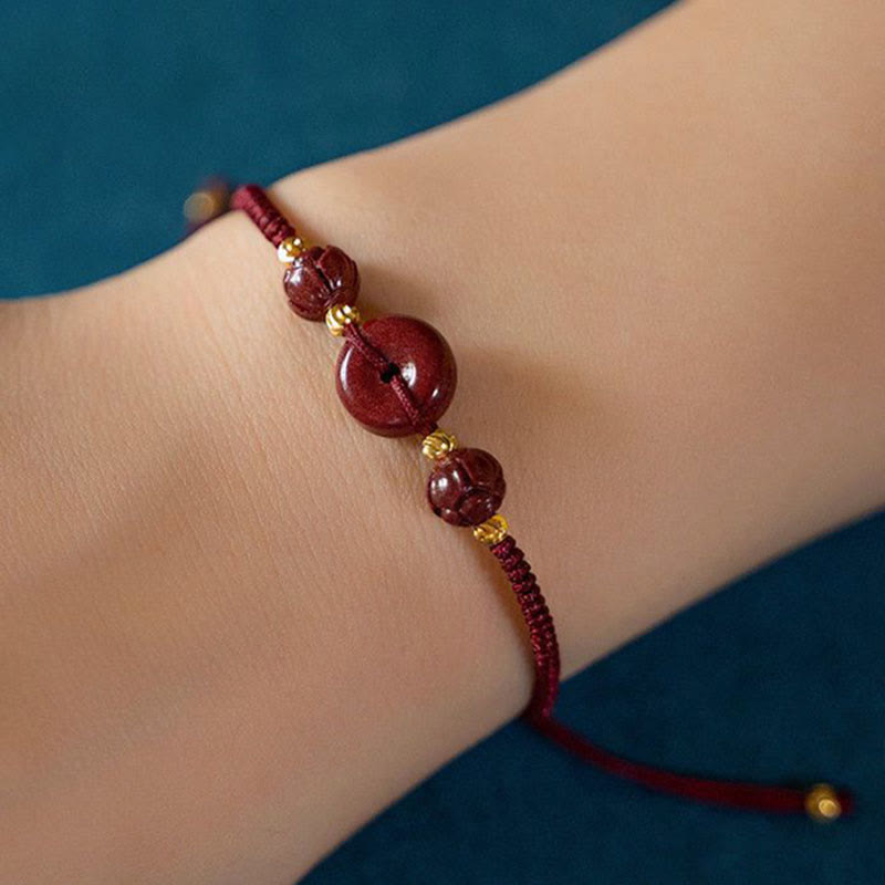 Handmade Lotus Cinnabar Peace Buckle Blessing Bracelet