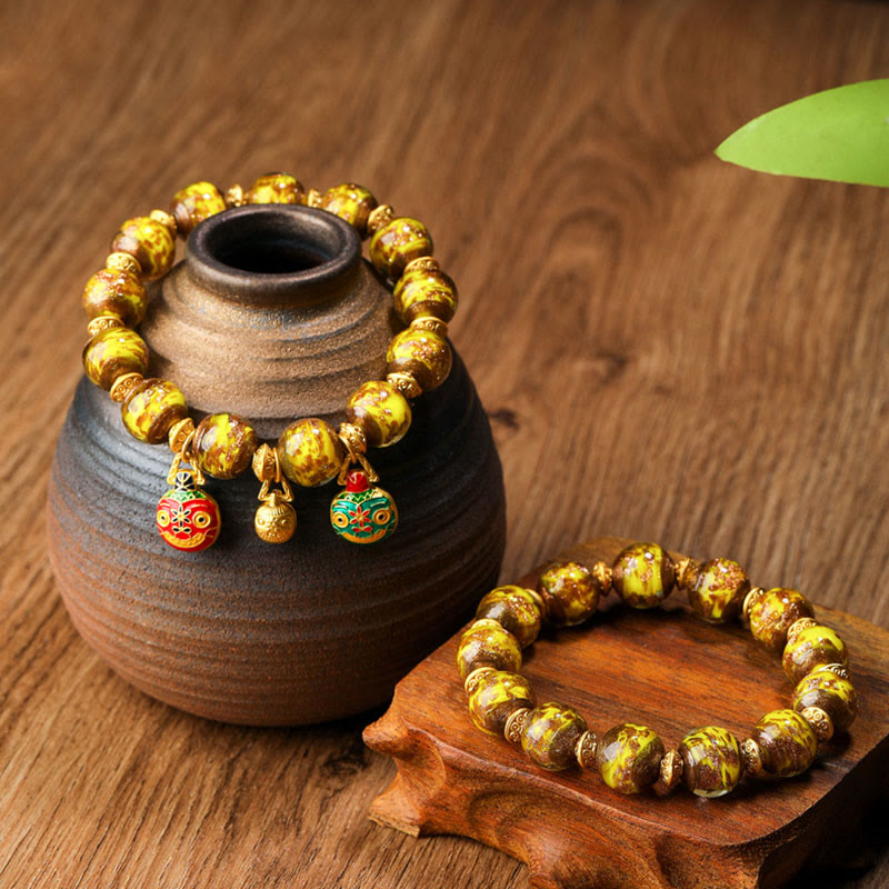 Gold Swallowing Beast Liuli Glass Bead Spiritual Bracelet 12mm