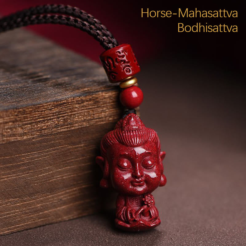 Natural Cinnabar Chinese Zodiac Necklace with Natal Buddha Protection