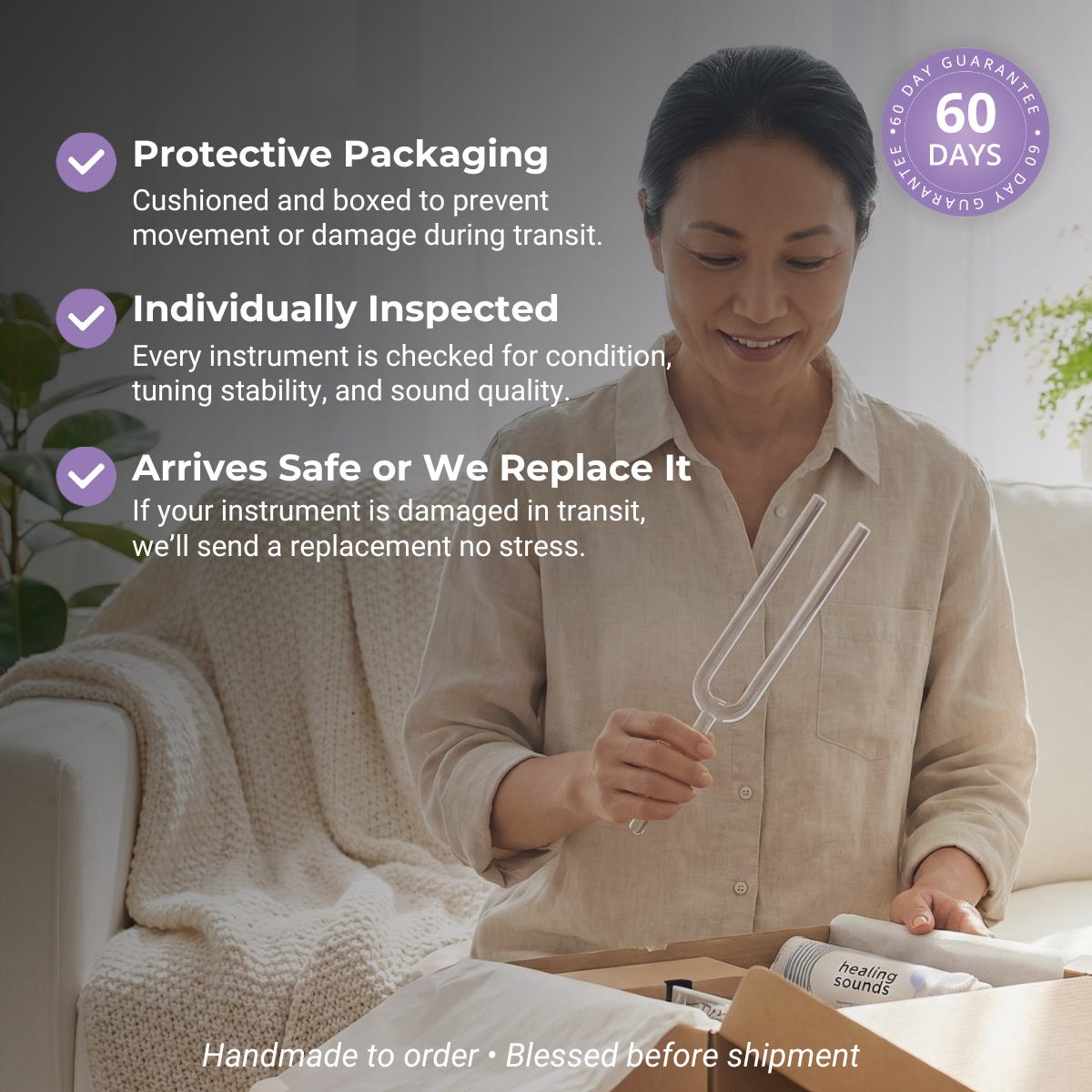 432 Hz Riesige große Kristall-Stimmgabel - B-Note Kronenchakra