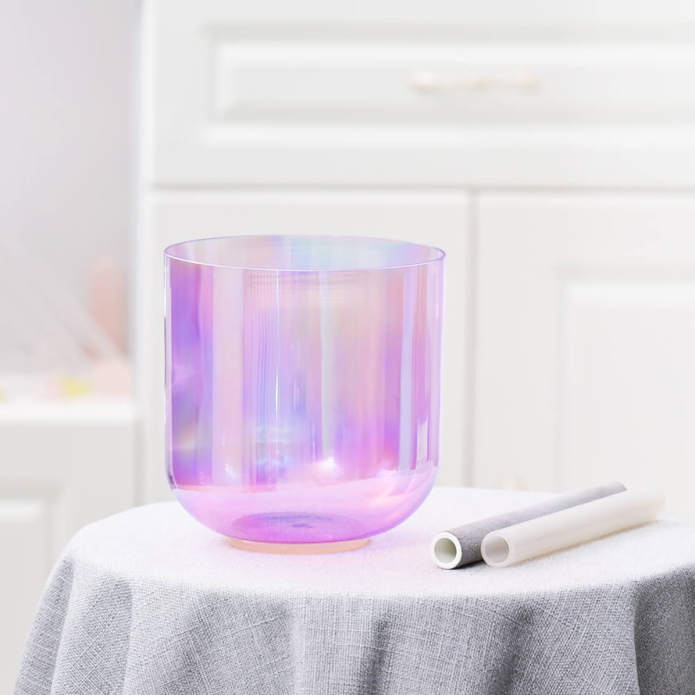 432Hz Alchemy Cosmic Light Clear Purple Crystal Singing Bowl with Carrier Bag - clear bowl - On sale