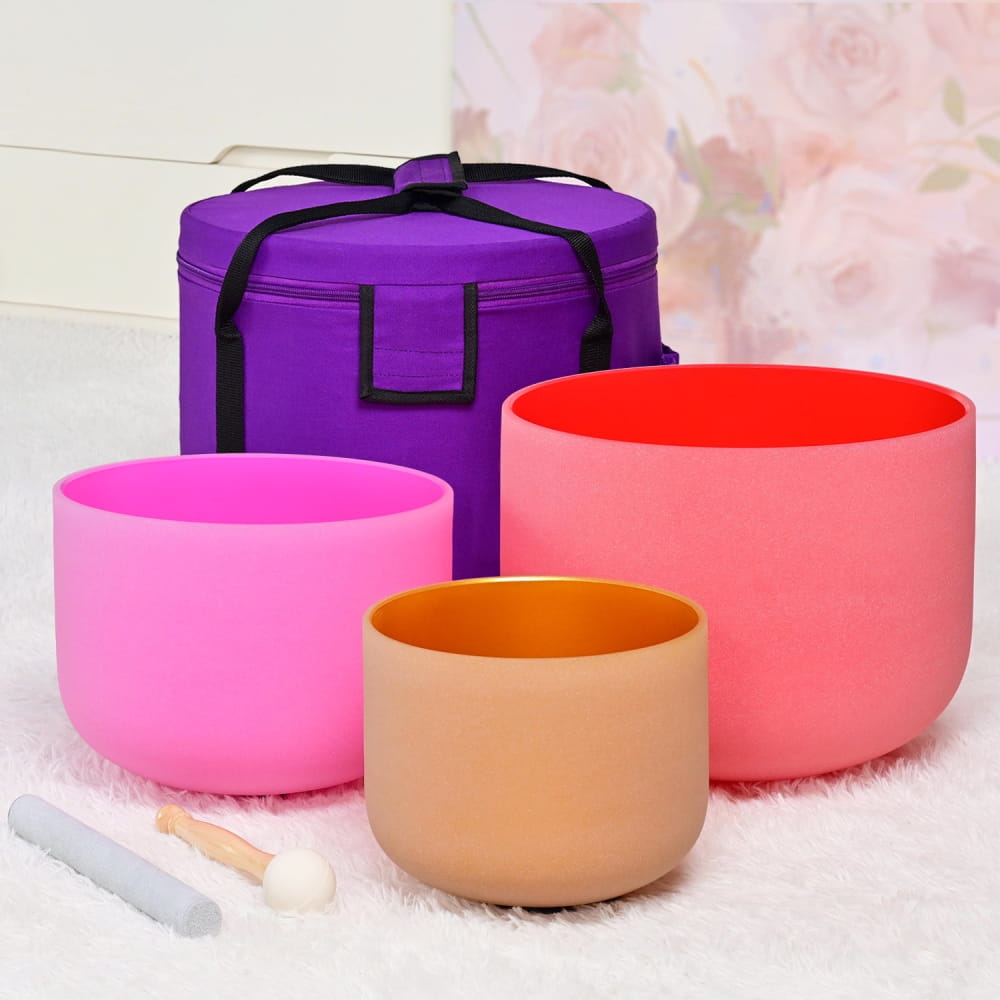 432Hz Spring Limit Crystal Singing Bowl Set (12\’C 10\’F 8\’A) - 3 PCS singing bowls - On sale