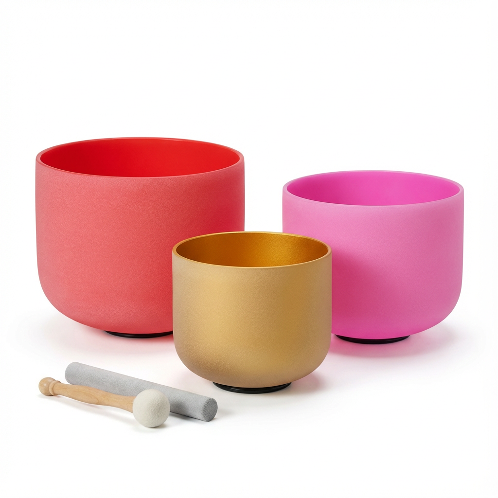 432 Hz Federbegrenzungs-Klangschalen-Set aus Kristall, 12"C, 10"E, 8"G