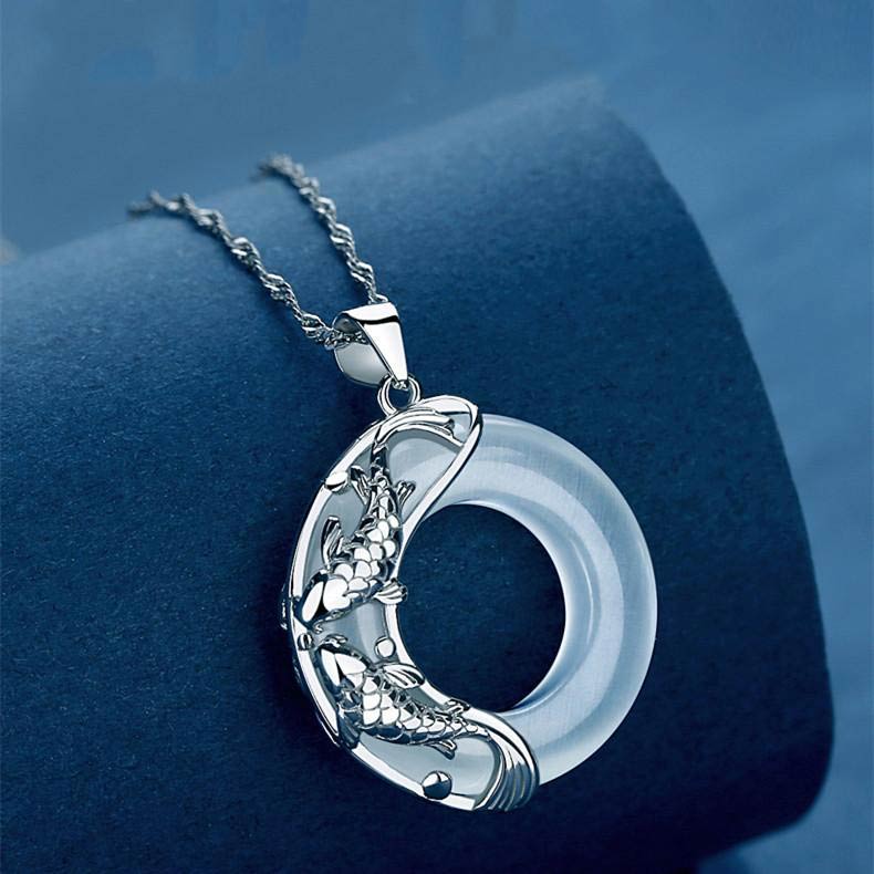 Unisex 40cm White Jade Koi Fish Lucky Necklace