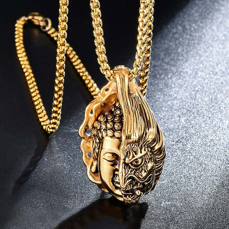 Half Buddha Half Devil Titanium Steel Unisex Necklace