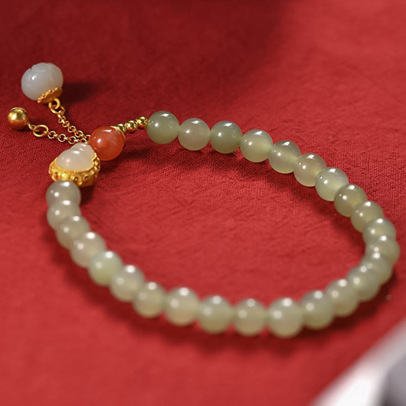 Hetian Jade Lotus Fülle Glück Armband 925 Silber