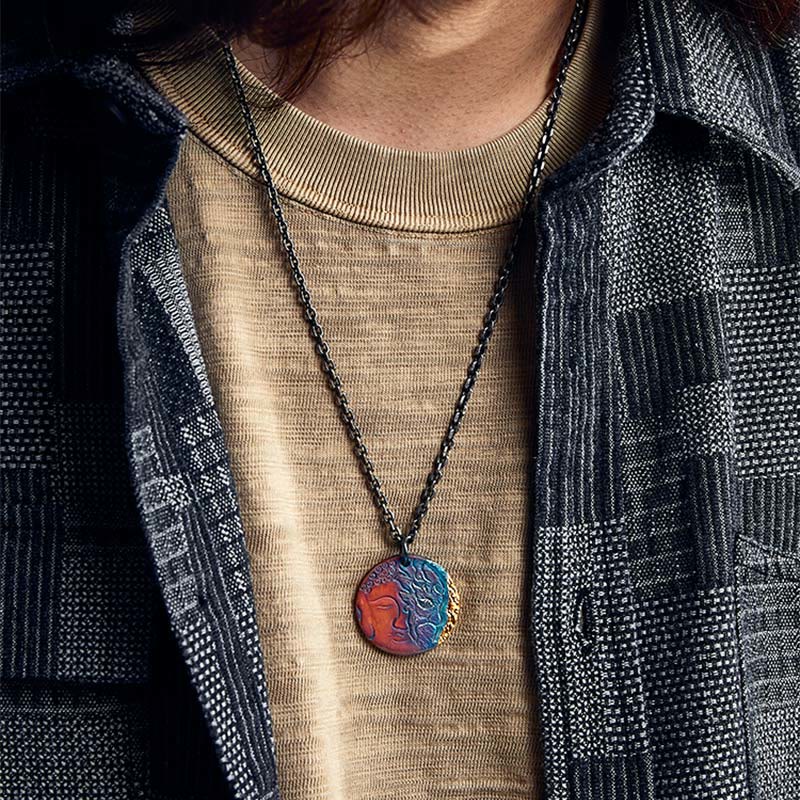 999 Sterling Silver Half Demon Half Buddha Compassion Necklace