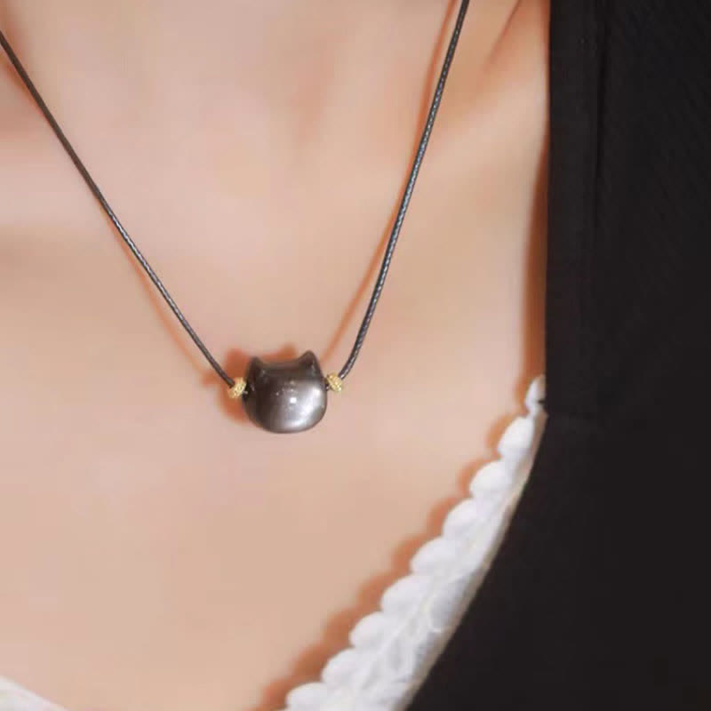 Gold Sheen Obsidian Bracelet with Lucky Cat Paw Charm for Protection