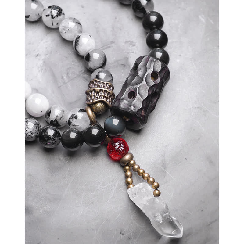 Schwarzer Rutilquarz Klarquarz Paar Armband 8mm