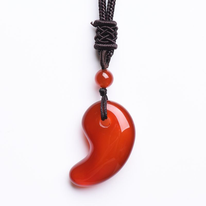 Red Green Agate Moon Pattern Confidence Calm Necklace