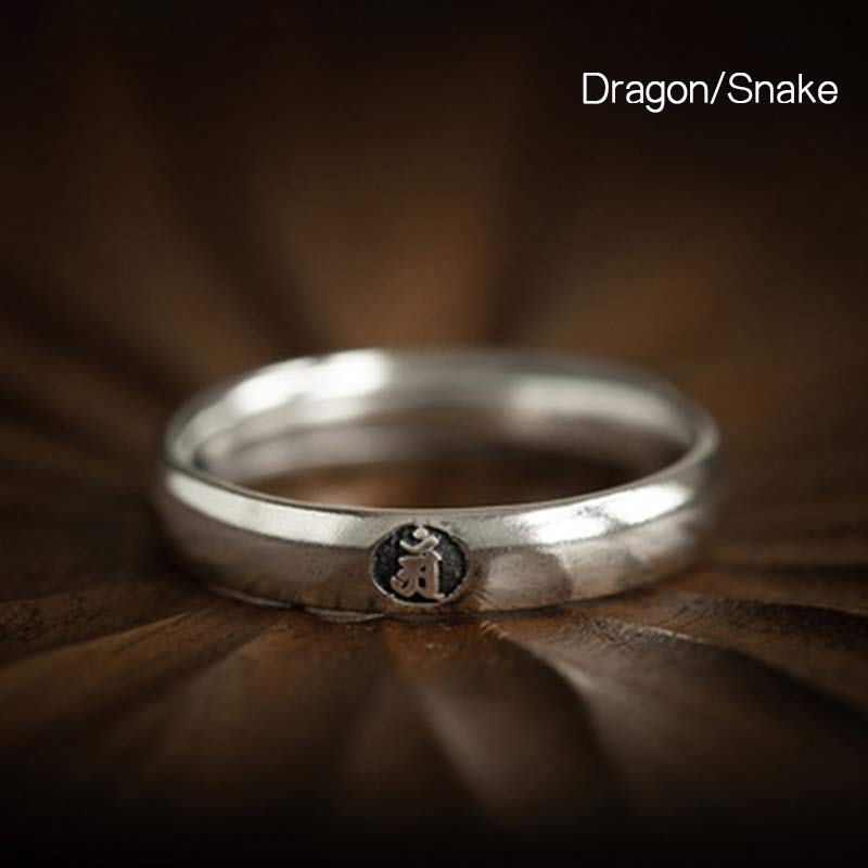 Adjustable 925 Sterling Silver Chinese Zodiac Blessing Ring