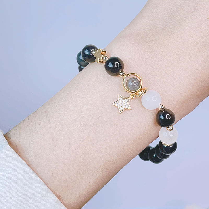 Silver Sheen Obsidian Protection Bracelet with Love Heart Charm