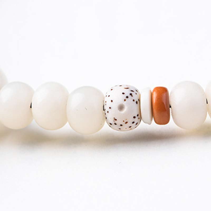 Unisex-Lotusarmband mit weißer Jade, Bodhi-Samen und Segen