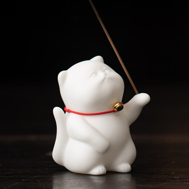 Mini Cute Ceramic Cat Incense Burner for Meditation