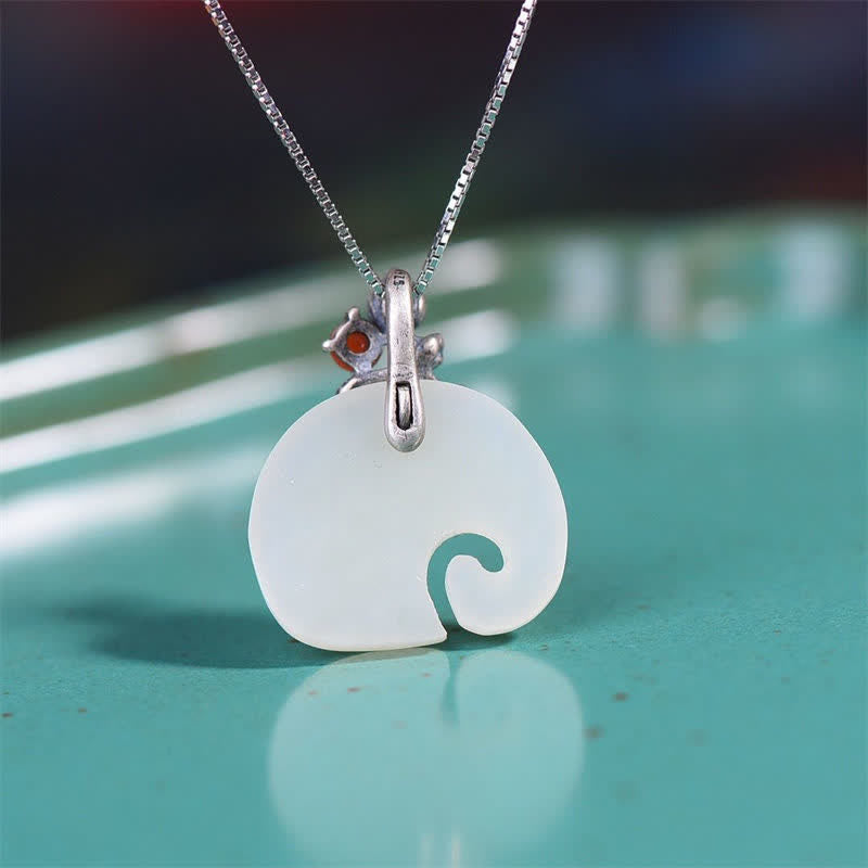 Weiße Jade Elefant Lotus Schutz Halskette 45cm