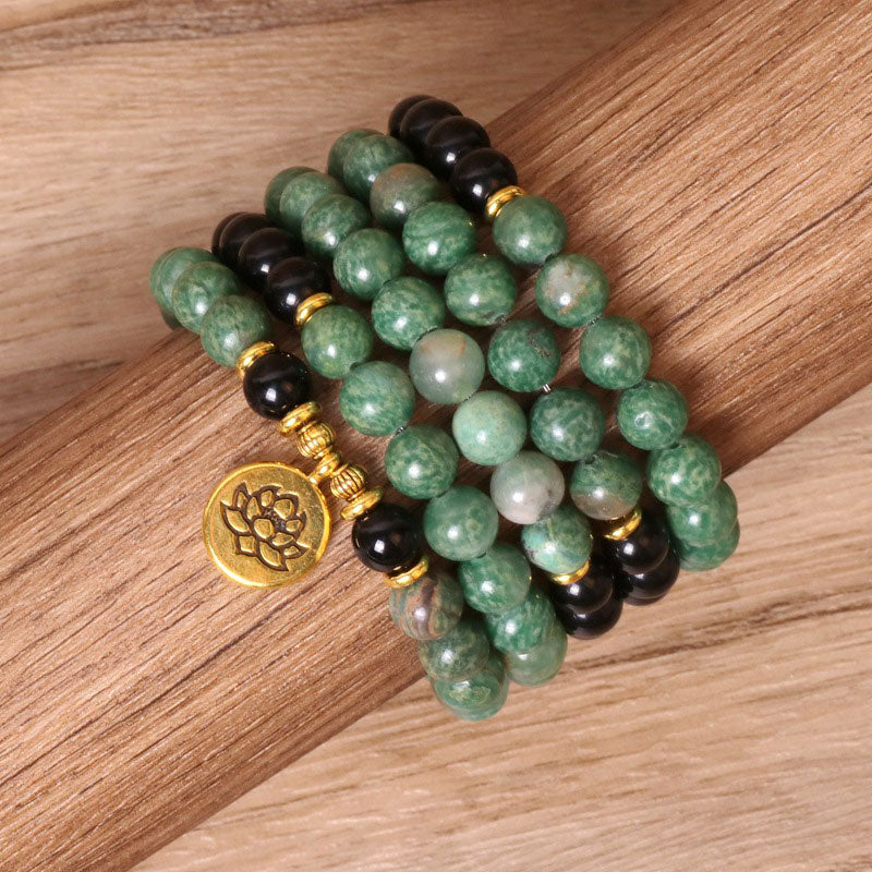 108 Beads Green Agate & Black Onyx Healing Mala Bracelet