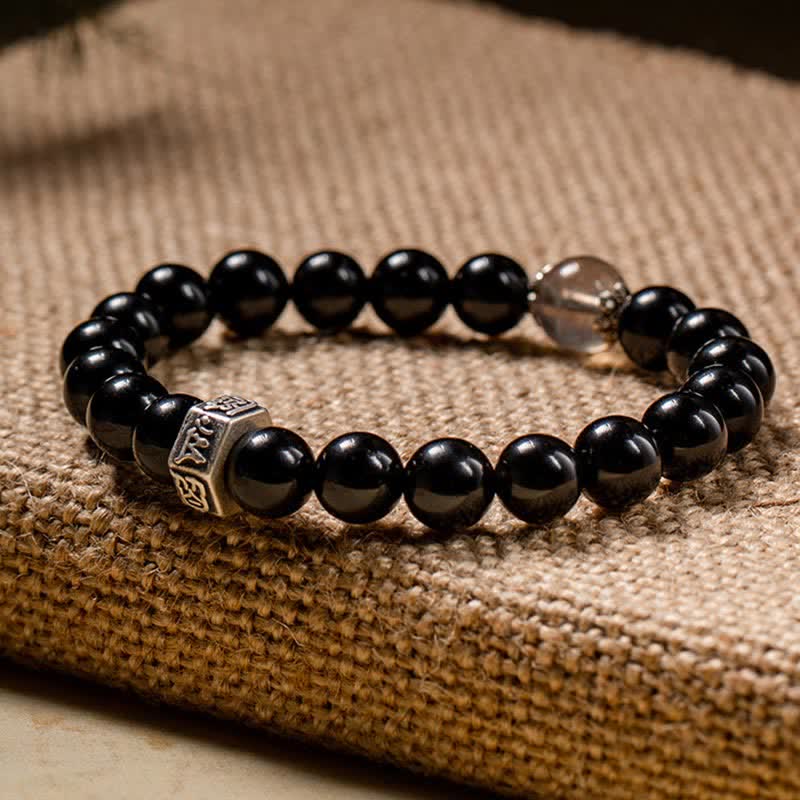 Unisex-Stärkearmband mit chinesischem Sternzeichen, 8 mm, aus Obsidian und Mondstein