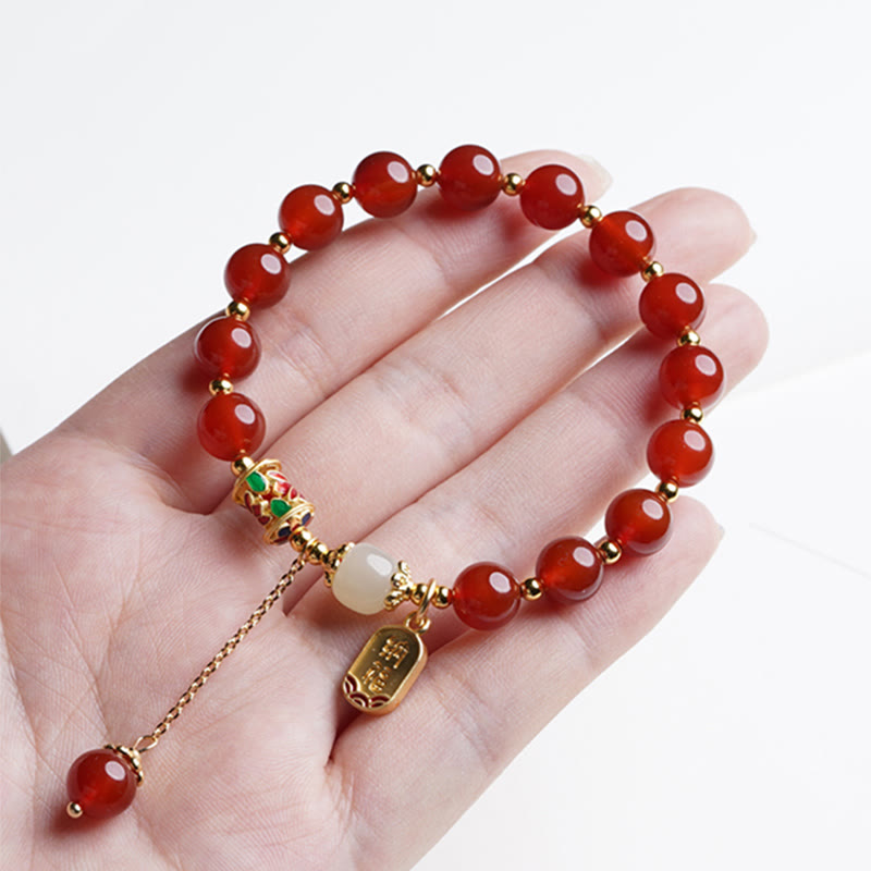 8mm Red Agate Fu Character Confidence Bracelet