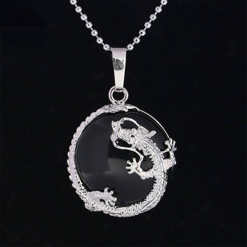 Natural Quartz Crystal Dragon Necklace Healing Energy Pendant