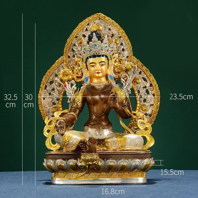 10 Inch Green Tara Copper Buddha Statue for Hope & Protection