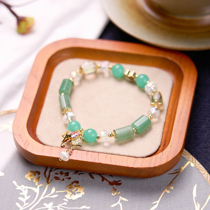 Amethyst Green Aventurine Elephant Charm Bracelet