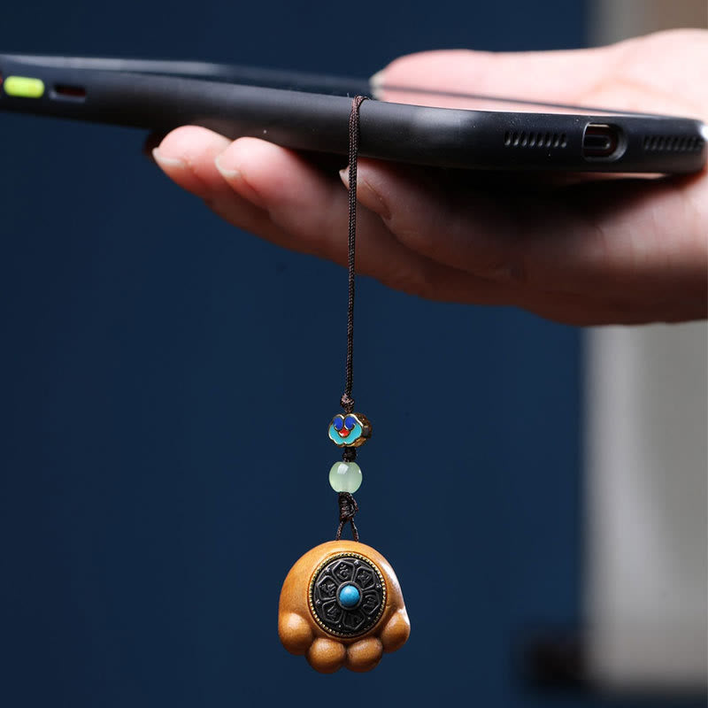 Sandalwood Protection Phone Hanging with Lucky Cat Paw Claw Charm