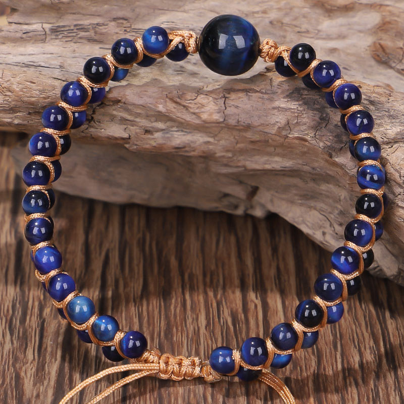 4mm Blue Tiger Eye and Amethyst Protection Bracelet